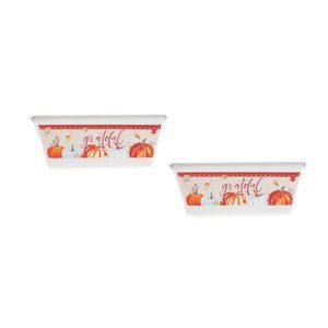 Pack of 2 Harvest-Themed Ceramic Mini Loaf Pans, 3 in x 6.5 in x 2.7 in